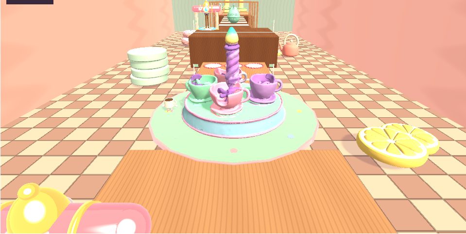 A spinning teacup carousel on a café counter course